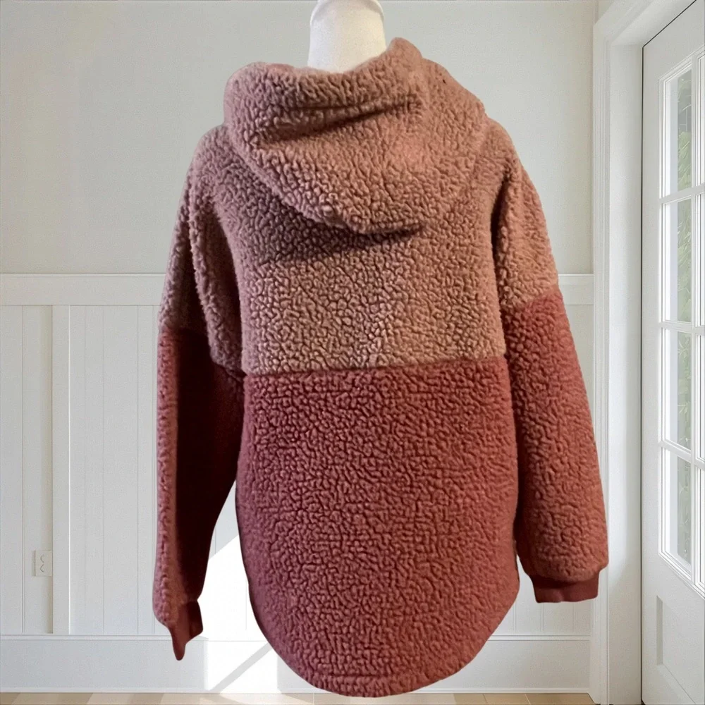 PINK VICTORIA'S SECRET Sherpa Fleece Half-Zip Hoodie Colorblock Pink XS Cozy - Picture 7 of 13